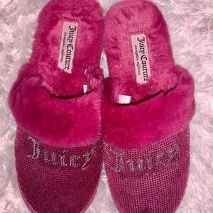 Juicy Couture Pink Rhinestone Slippers – Fuzzy Y2K House Shoes – Size XL